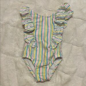 Little Me Pink and Yellow Ruffled One Piece Swimsuit
